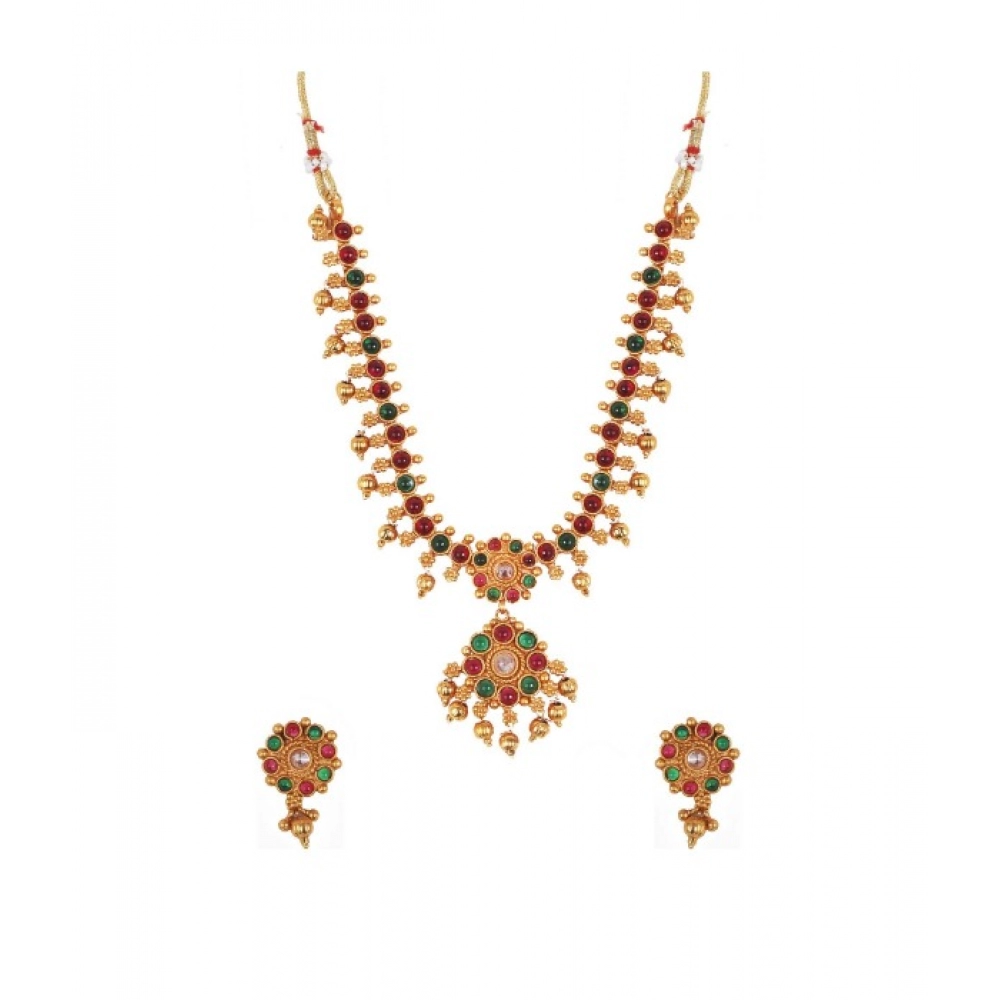 Generic Women's Elegant Brass Kempu Chain Jewellery Set