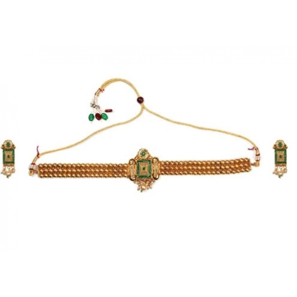 Generic Women's Elegant And Modern Gold Plated Choker Set Green