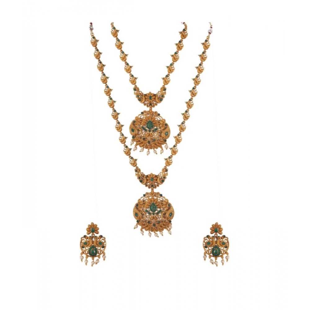 Double Line Temple Jewellery Set Green