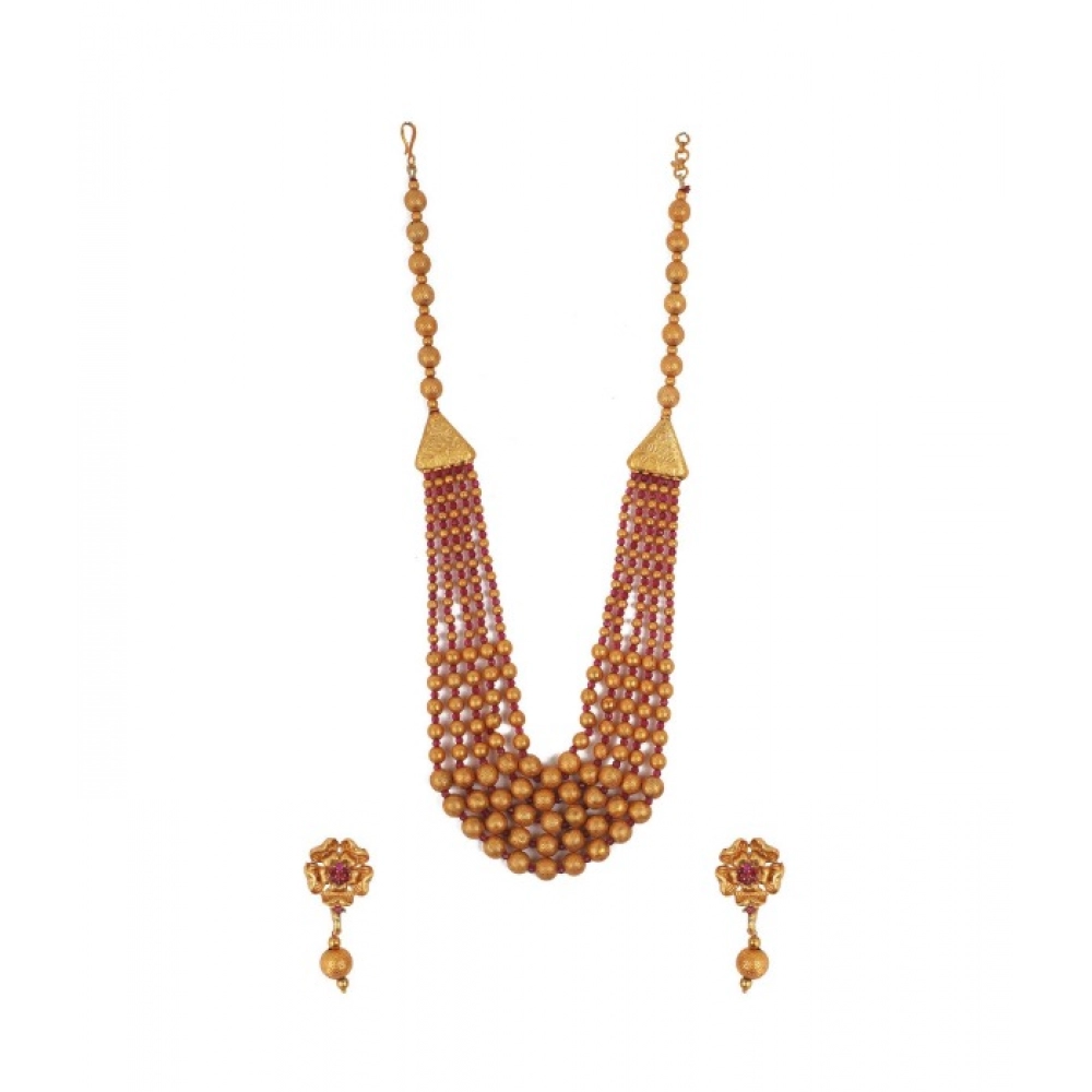 Ethnic Five Layer Brass Mala Red