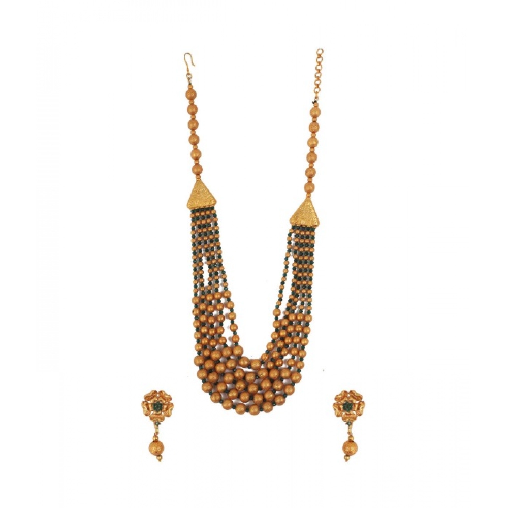 Ethnic Five Layer Brass Mala Green