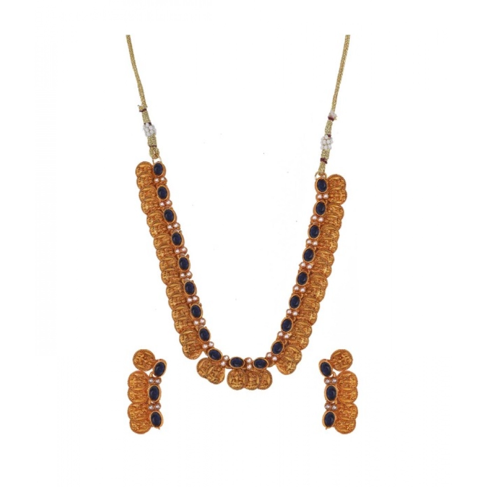 Laxmi Coin Shape Jewellery Choker Blue