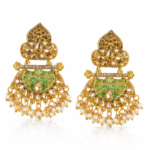 Green Gold Jhumka Earrings with Hanging Beads