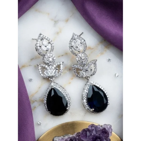 Women's Brass Silver Plated Drop Earrings (Blue)