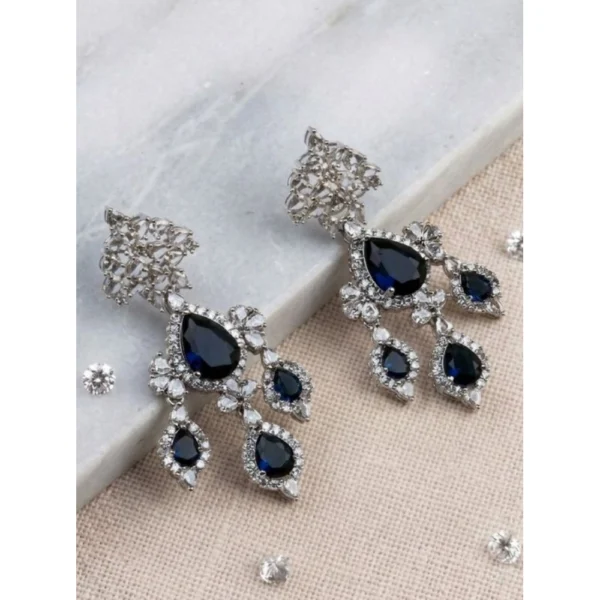 Women's Brass Silver Plated Drop Earrings (Blue)
