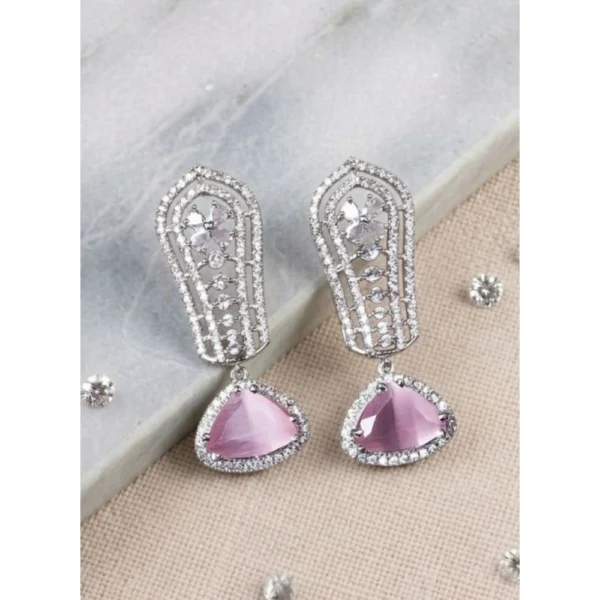 Women's Brass Silver Plated Drop Earrings (Pink)