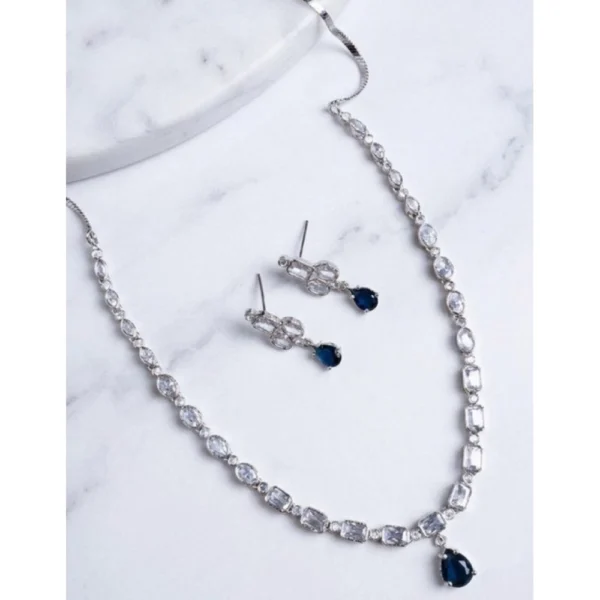 Women's Brass Silver Plated Necklace set (Blue)