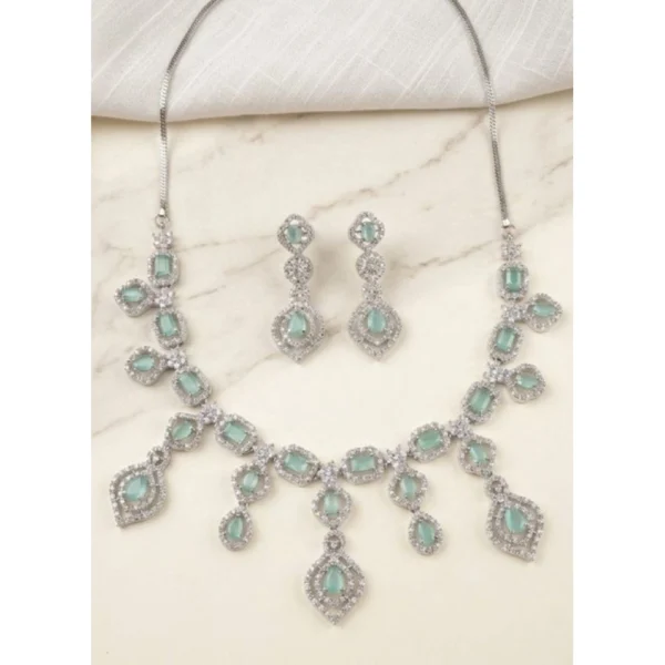 Women's Brass Silver Plated Necklace set (Turquoise)