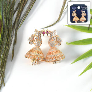 Peacock Design CZ Stone Jhumka Earrings – Elegant...