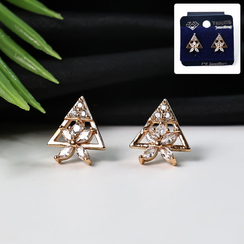 Triangle Floral Design CZ Stone Stud Earrings –...