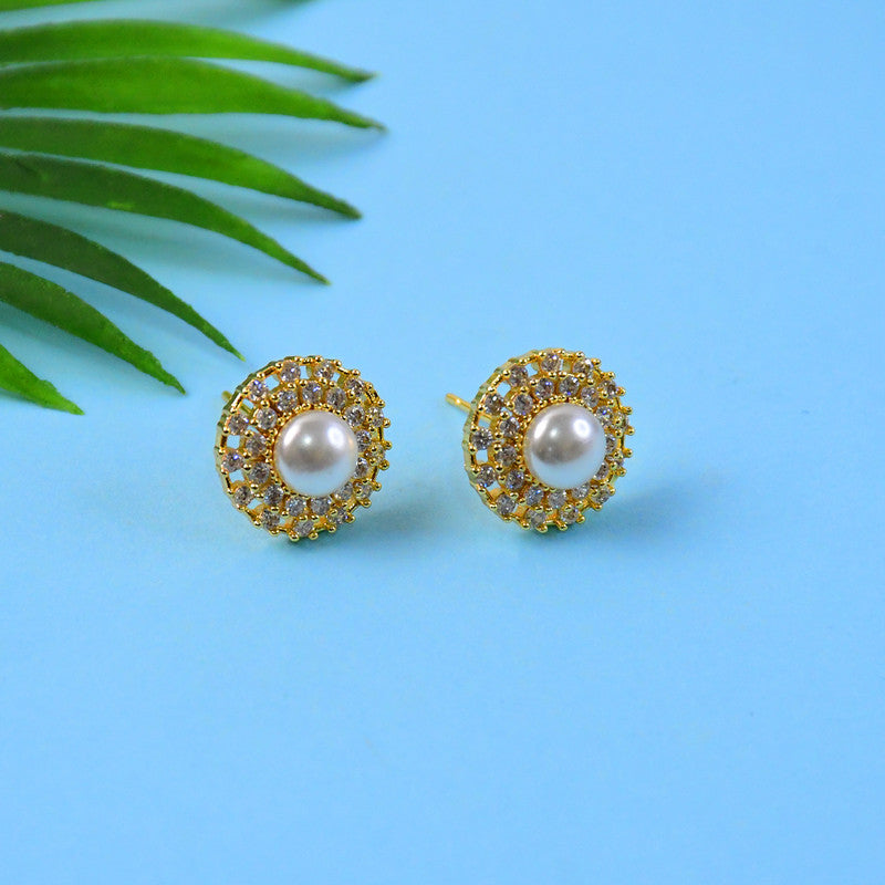 Pearl Stud Earrings – Elegant Gold Finish with... - Image 2