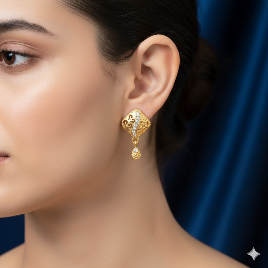 Gold Plated Rhombus Drop Earrings – Intricate Filigree... - Image 2