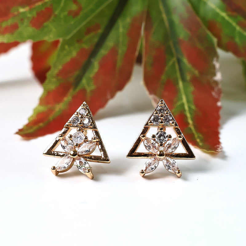 Triangle Floral Design CZ Stone Stud Earrings –... - Image 2