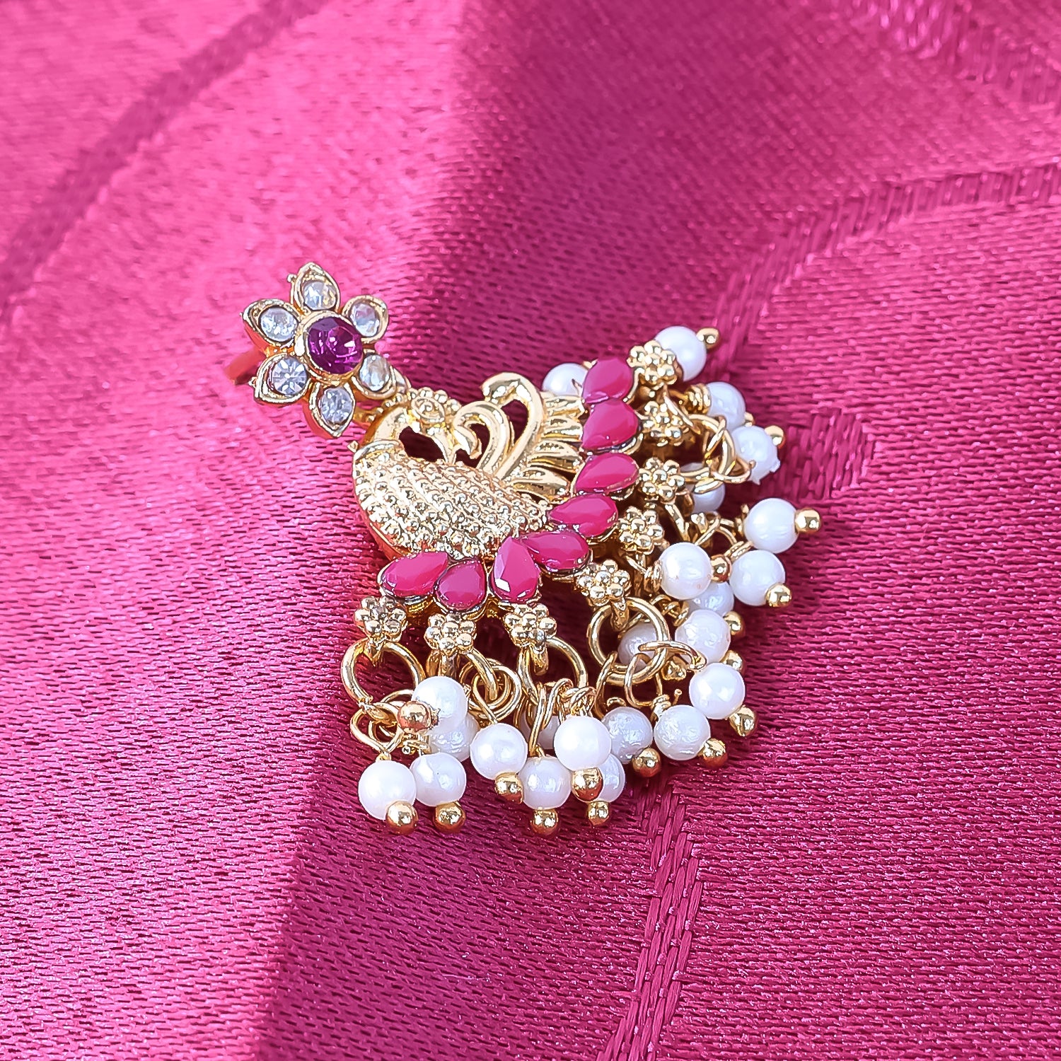 Elegant Pink Pearl Dangle Ethnic Earrings for Women - Image 2