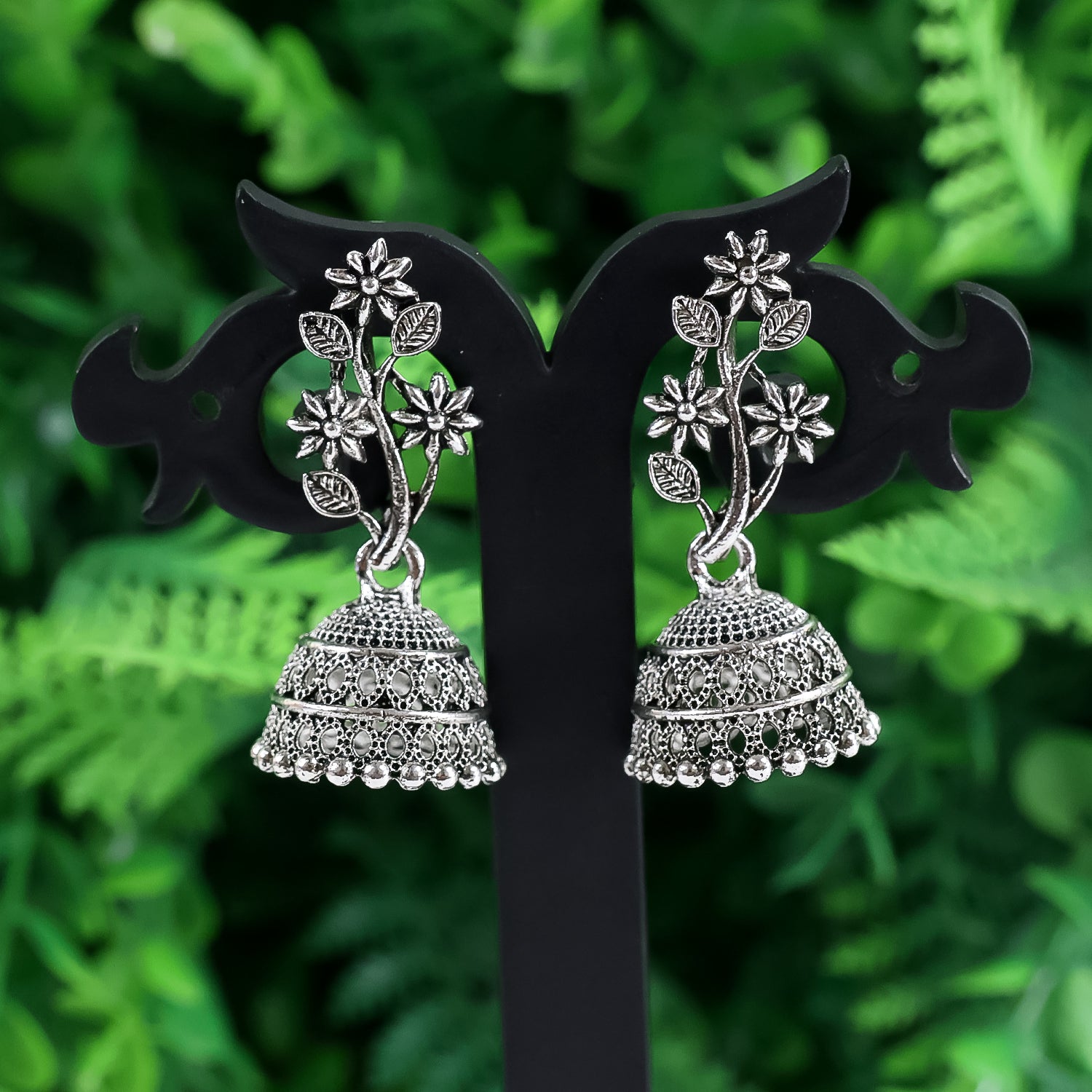 Silver Oxidised Jhumka Earrings - Combo of 3... - Image 2