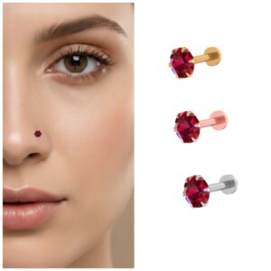 Ruby Nosepin Stud – Gold, Silver & Rose…