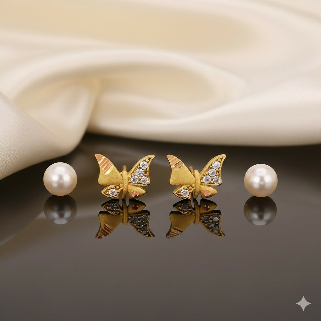 Gold Butterfly Stud Earrings – Elegant 18K Gold...