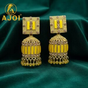 Mustard Yellow Designer Jhumka Earrings – Elegant Stone...