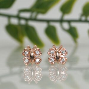 Rose Gold Butterfly Stud Earrings – Sparkling Elegant...