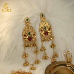 Kashmiri Traditional Gold-Plated Ghungroo Earrings with G...