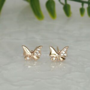 Rose Gold Butterfly Stud Earrings – Dainty Minimalist...