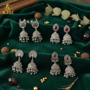 Oxidised Silver Jhumka Earrings Set – 4 Pairs...