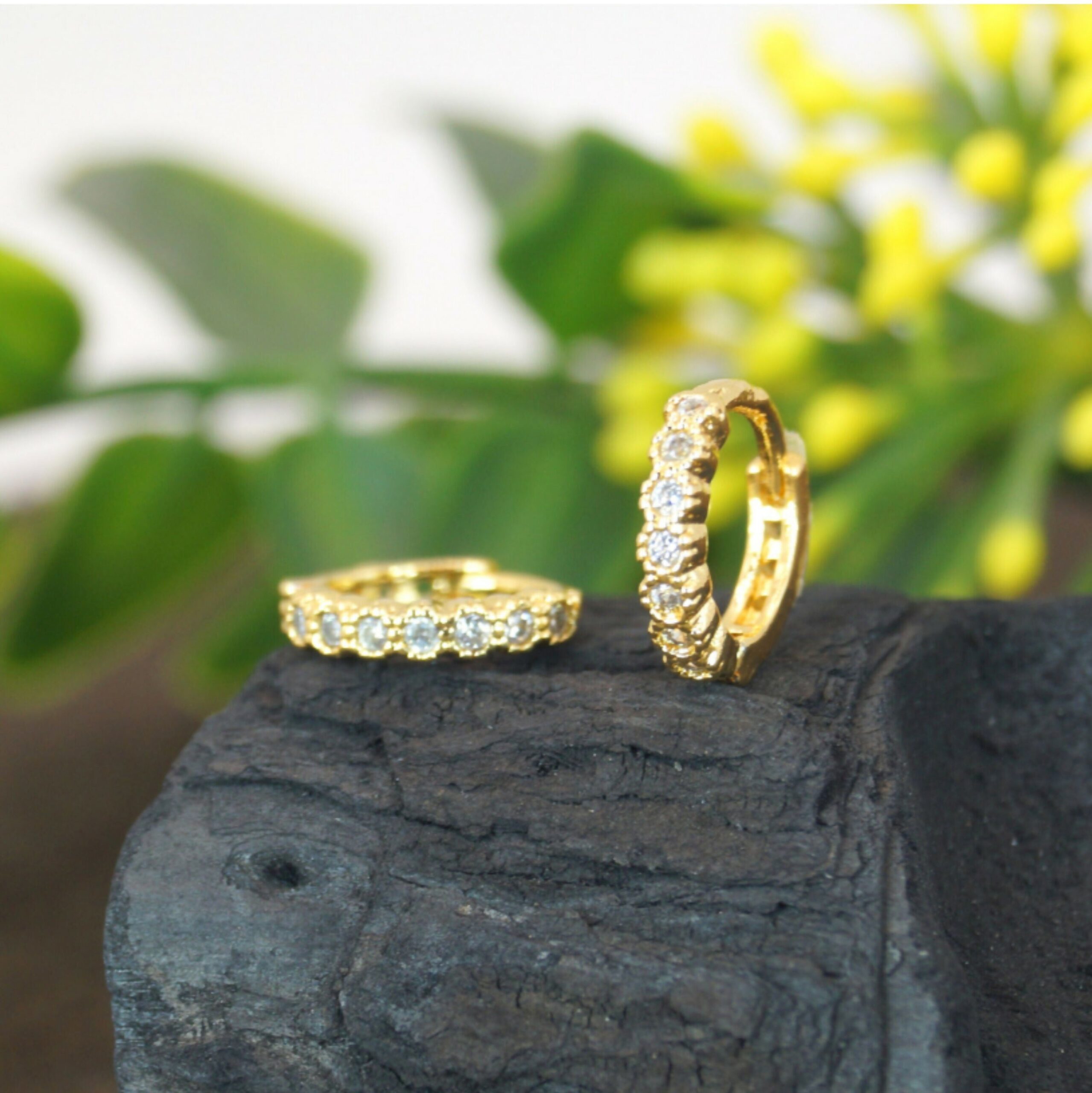 Gold Plated Huggie Hoop Earrings – Sparkling CZ...