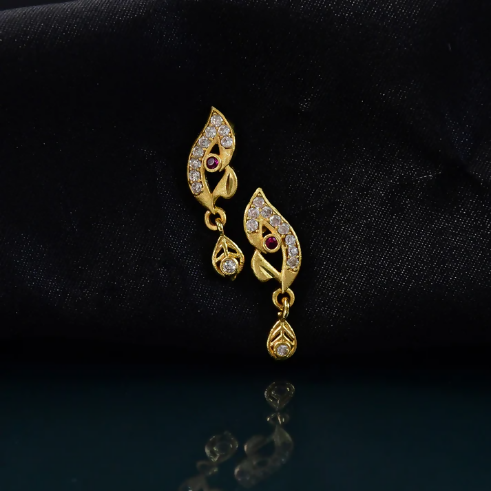 Gold Leaf Pattern Earrings – Elegant Stone Work... - Image 2