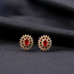 Red CZ Stone Stud Earrings – Elegant Gold...