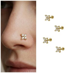 Gold Plated Clover Labret Nosepin Stud – Combo…