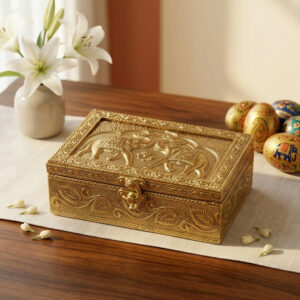 Handcrafted Brass Elephant Jewelry Box – Elegant Antique...