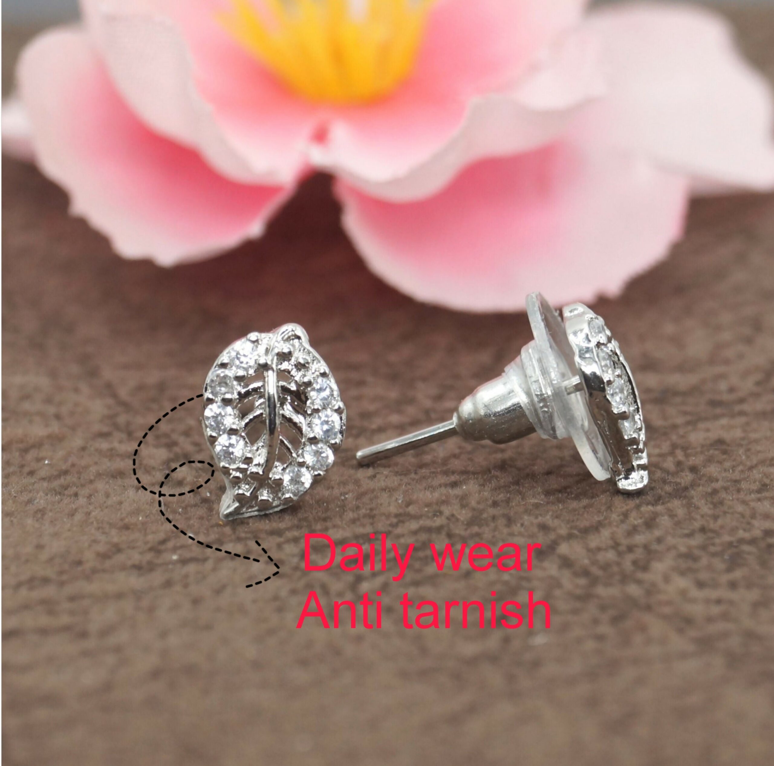Leaf Stud Earrings – Dazzling Pave Cubic Zirconia... - Image 2