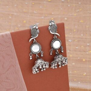 Silver Peacock Jhumka Earrings – Traditional Oxidised Design