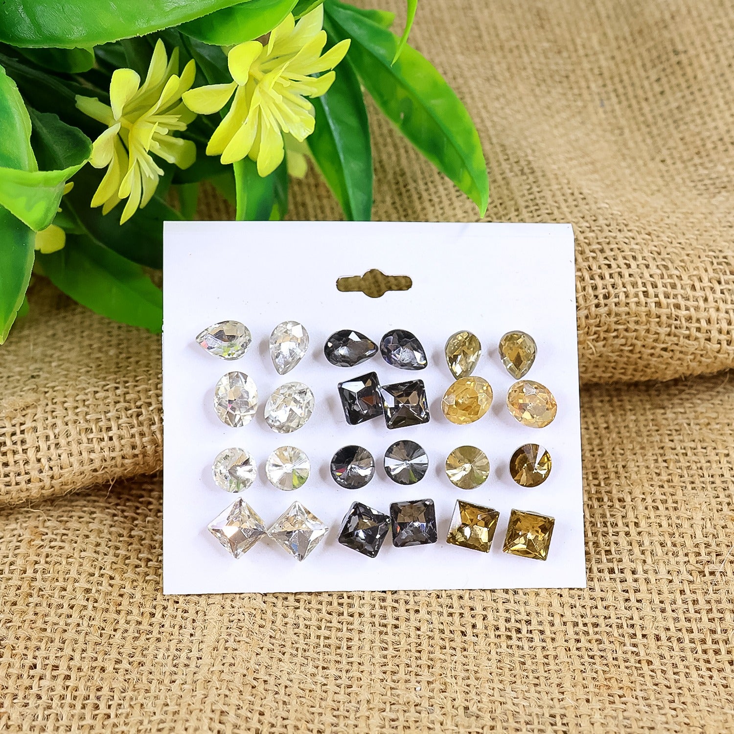 Stud Earrings with Single Stone – Set of...