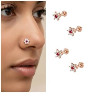 Rose Gold Flower Nosepin Studs – Combo Pack…