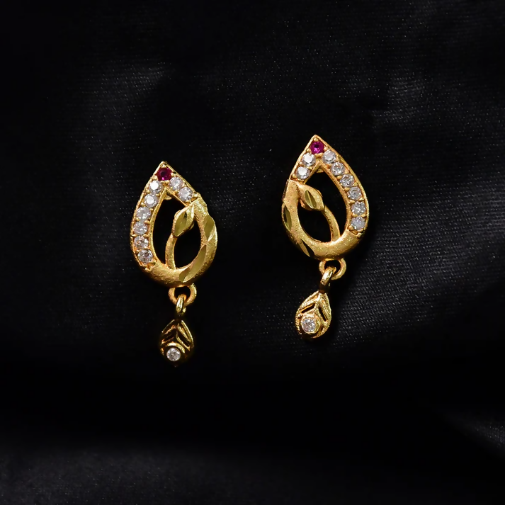 Gold Teardrop Earrings – Ruby Detailing & Crystal... - Image 2