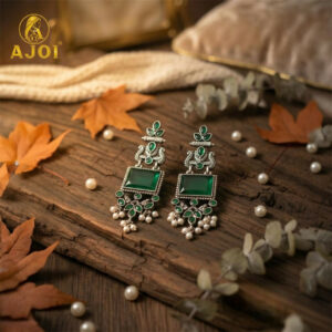 Green Kundan Pearl Earrings – Royal Antique Silver...