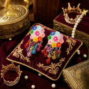 Flower Bead Earrings – Handcrafted Vibrant Multicolor Cry...
