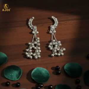 Silver Oxidised Chandbali Jhumka Earrings with Ghungroo D...
