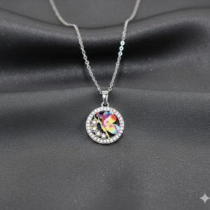 Rainbow Butterfly Necklace – Enamel with CZ Halo Pendant