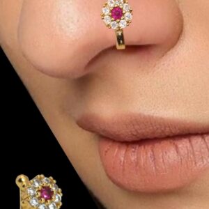 Gold Plated Floral Clip-On Nose Pin – Elegant…