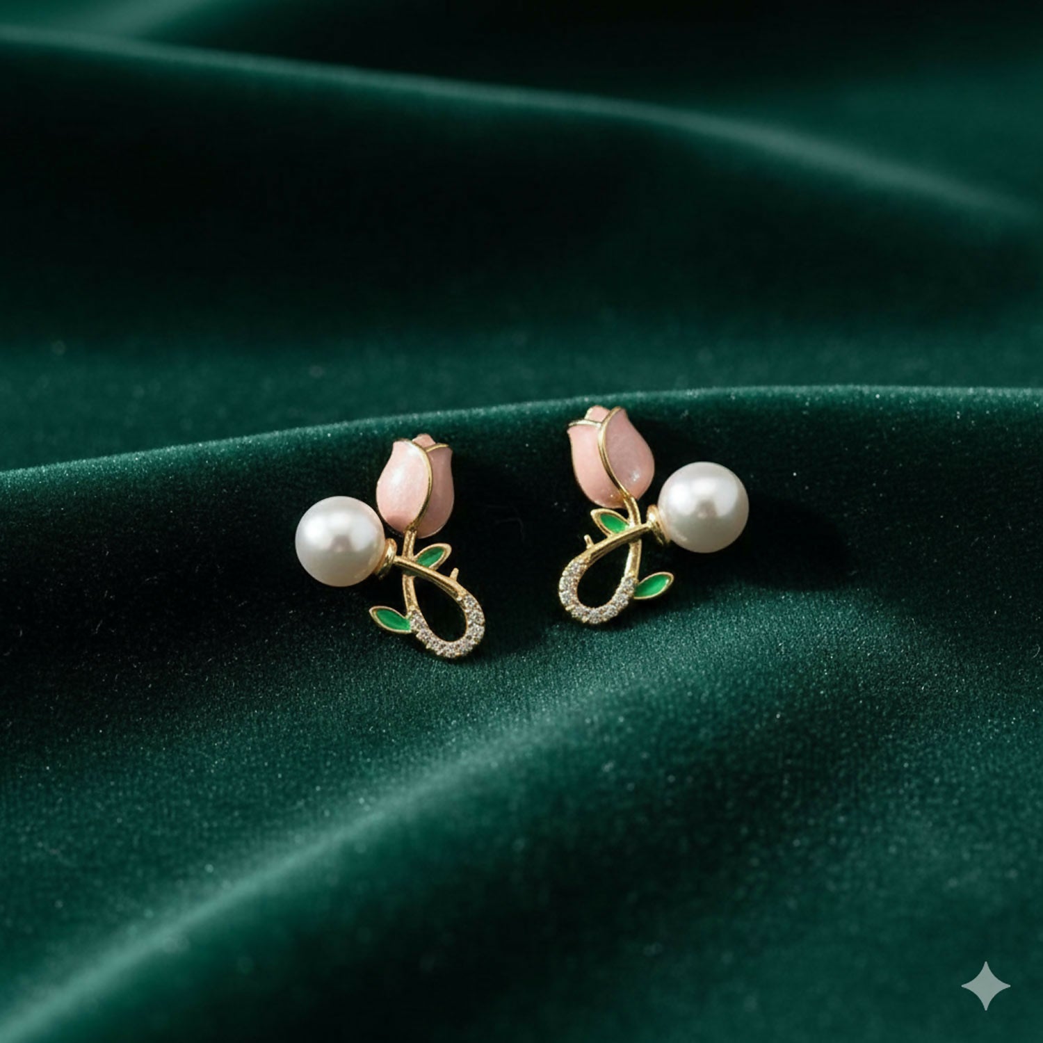 Pink Tulip Pearl Earrings – Elegant Korean Style...