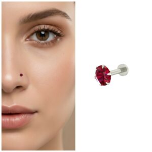 Red Ruby Nosepin Stud – Elegant Silver Plated…