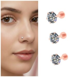 Rose Gold Nosepin Stud – Comfortable Flat Back…
