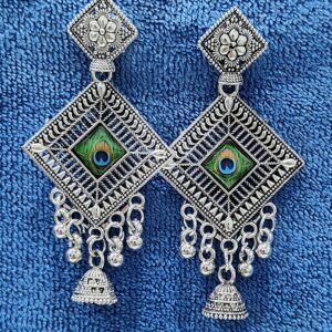 Silver Peacock Earrings – Elegant Lightweight Oxidised Je...