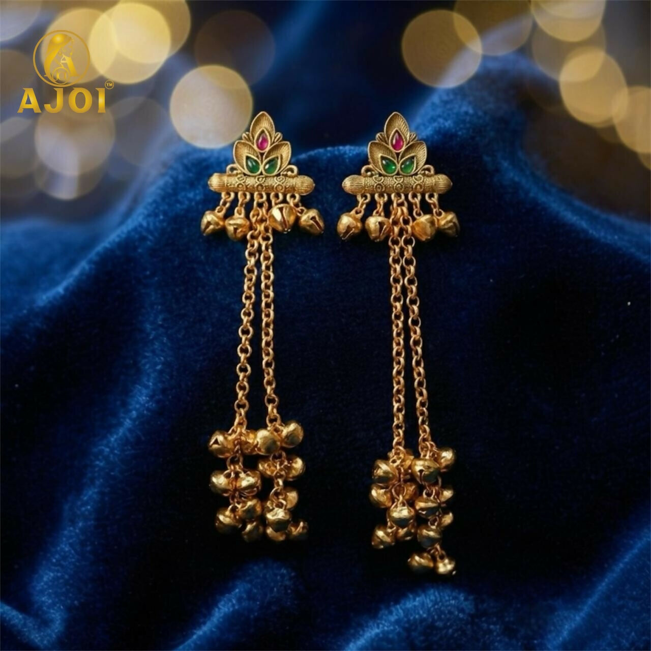 Kashmiri Long Chain Ghungroo Earrings – Elegant Festive...