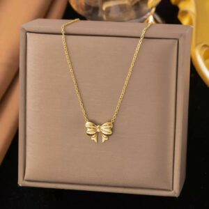 Gold Bow Pendant Necklace – Minimalist Stylish Jewelry for Women