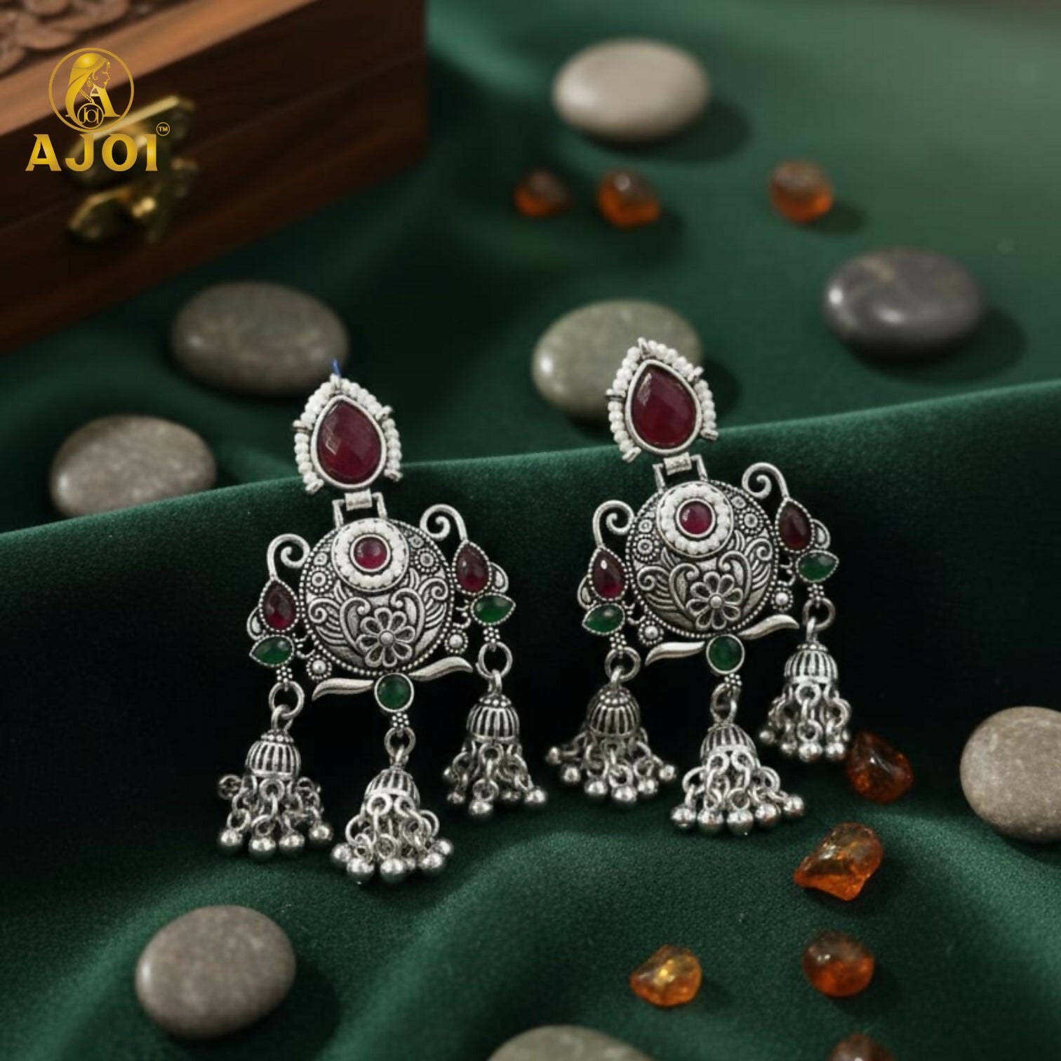 Ruby Chandbali Earrings – Ethnic Designer Jhumka with...