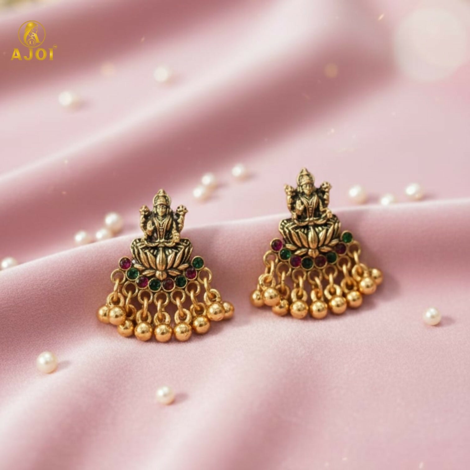 Lakshmi Idol Mini Jhumka Earrings – Antique Gold...