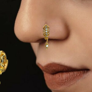 Gold Plated Nosepin Ring – Ethnic Floral CZ…